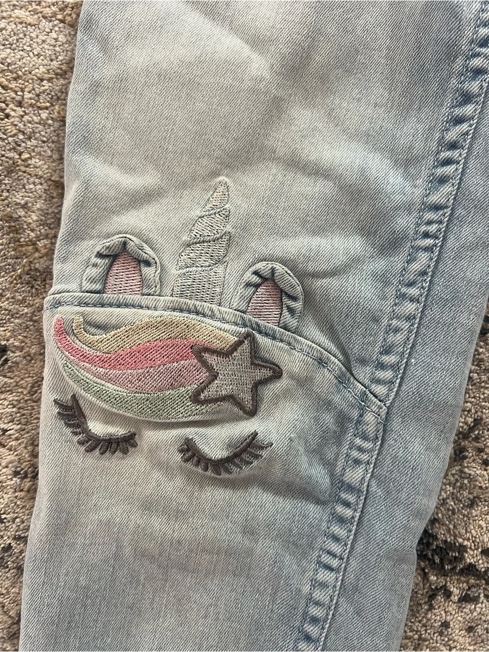 H&M Light Blue Girls' Jeans with Rainbow Star Knee Embroidery